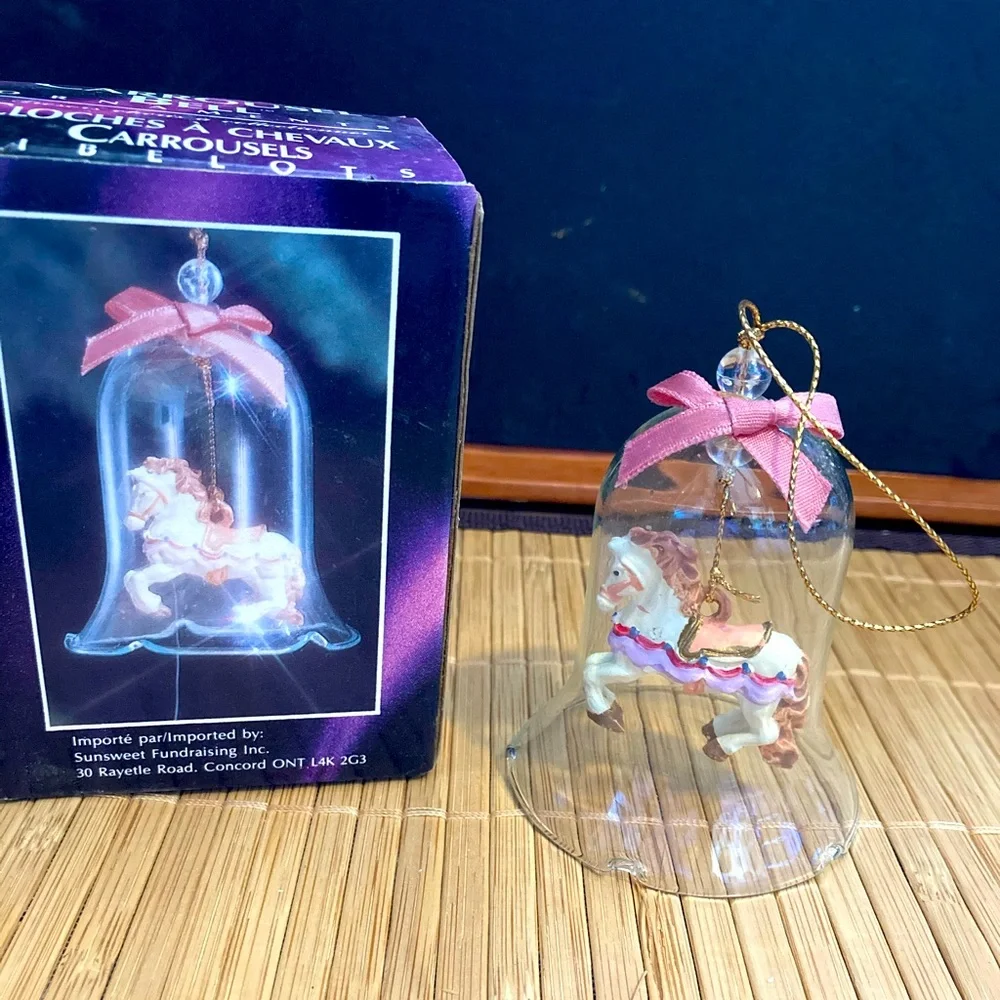 Handpainted carrousel porcelain horse in a sparkling crystal bell ornament - Picture 1 of 1